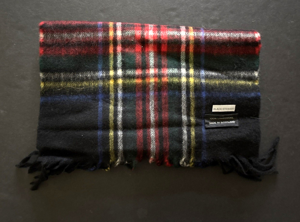 Black Stewart 100% Scottish Lambswool Multicolor Plaid Scarf